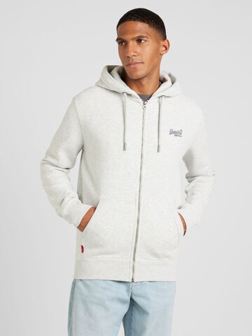 Superdry Zip-Up Hoodie 'ESSENTIAL' in Grey: front