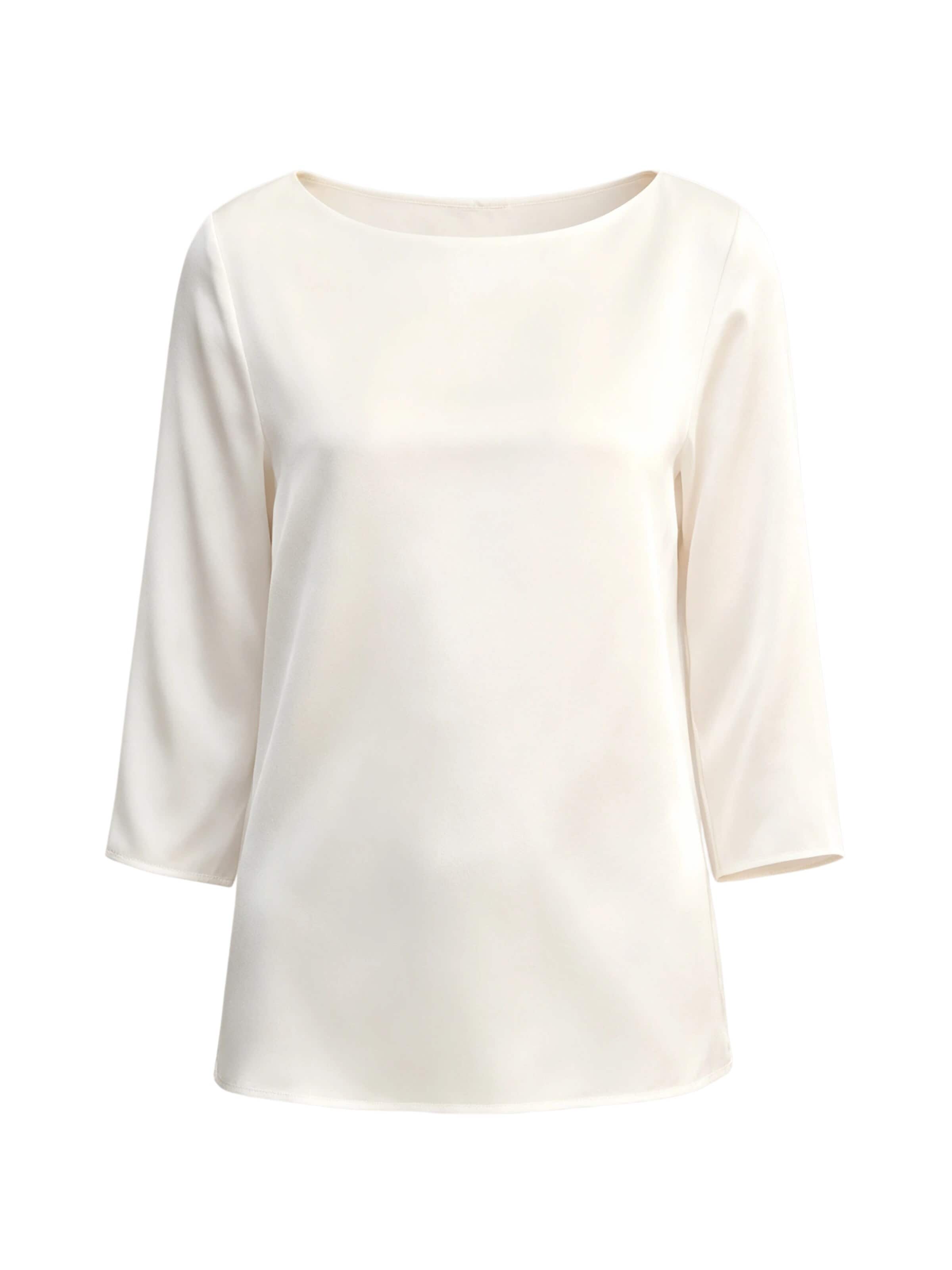 Lilysilk Blouse '3/4 Ärmel Seidenbluse mit Boot-Hals' in Wit: voorkant