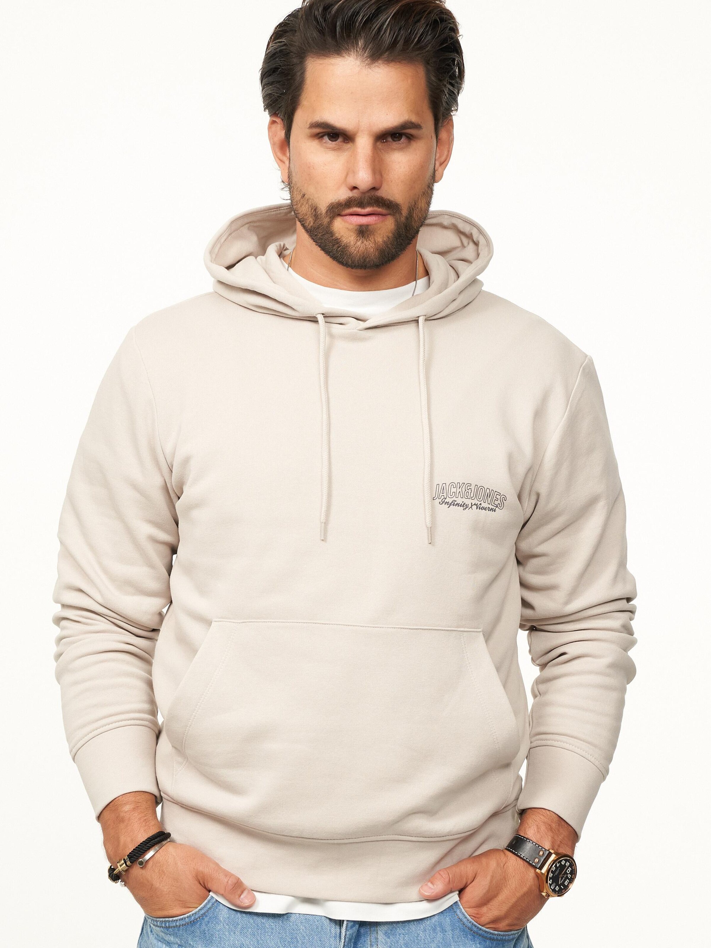 JACK & JONES Sweatshirt 'JJINFINITYHOOD' in Beige: front