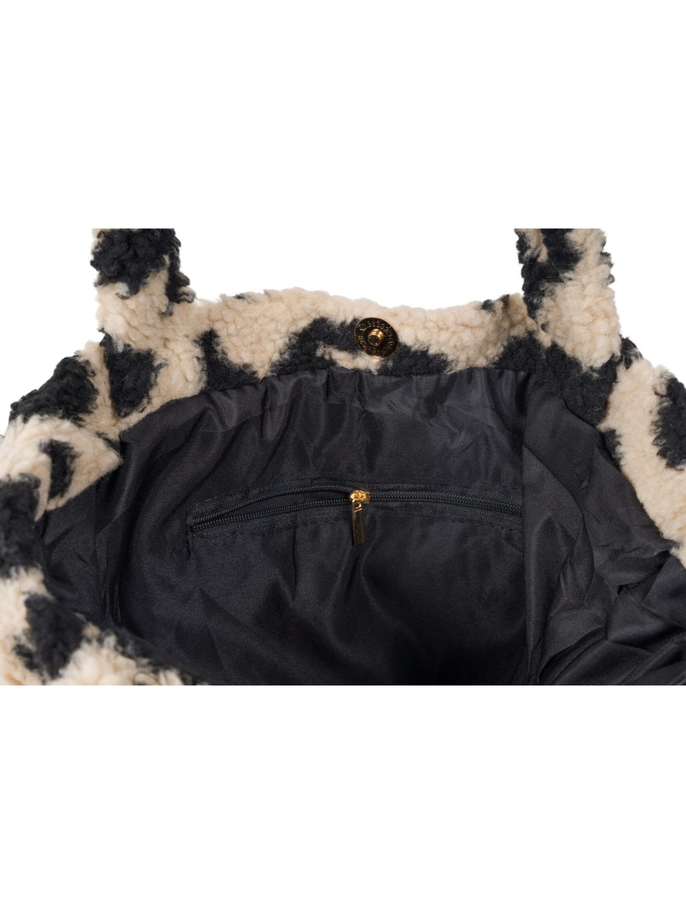 styleBREAKER Shoulder bag 'Leo Shopper Teddyfell Optik' in Beige