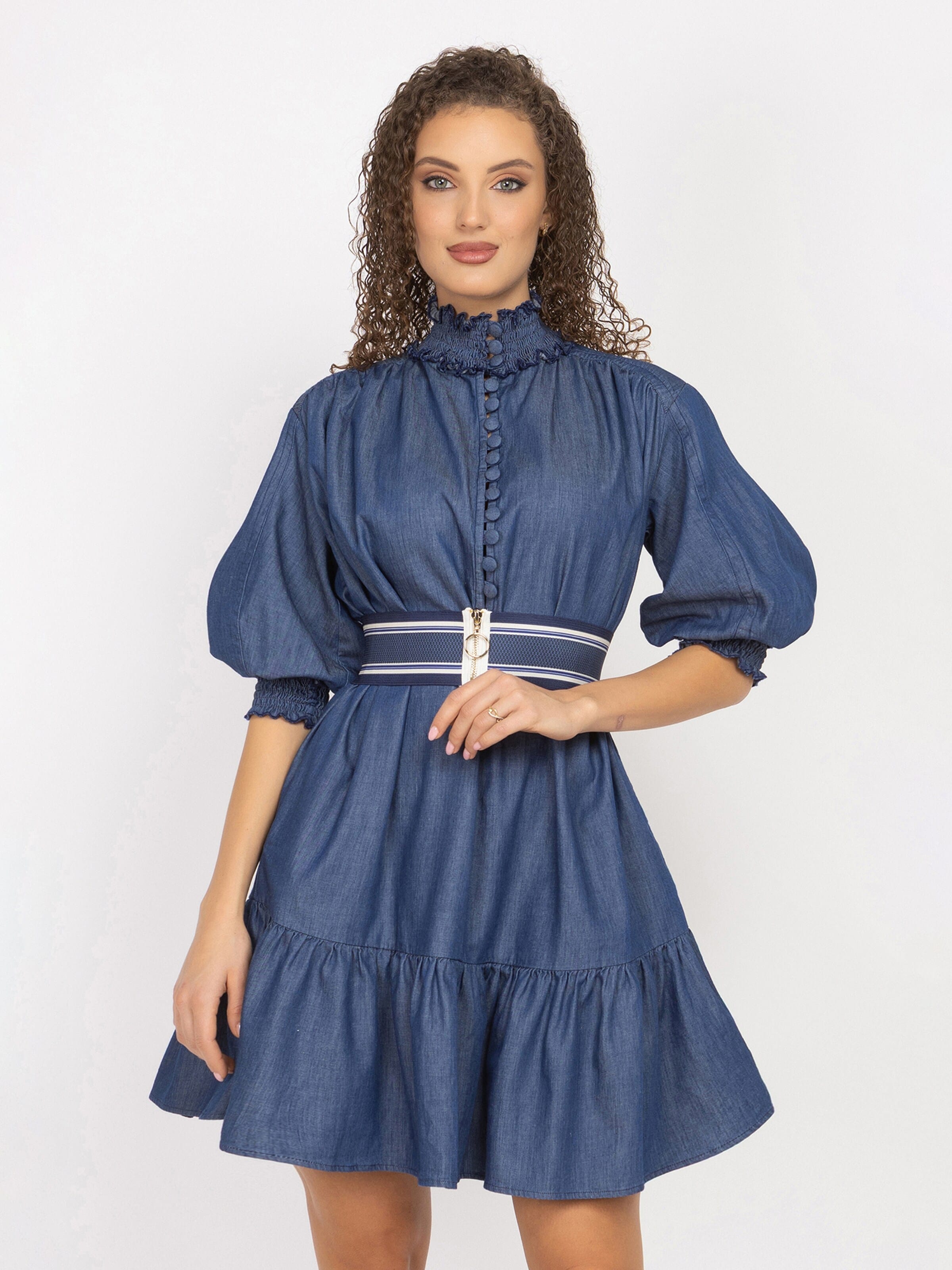 JIORO Jurk 'ESSENTIALS' in Blauw: voorkant
