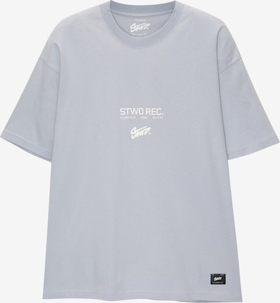 Pull&Bear T-Shirt 'STWD RECORDS' en bleu-gris / noir / blanc, Vue avec produit