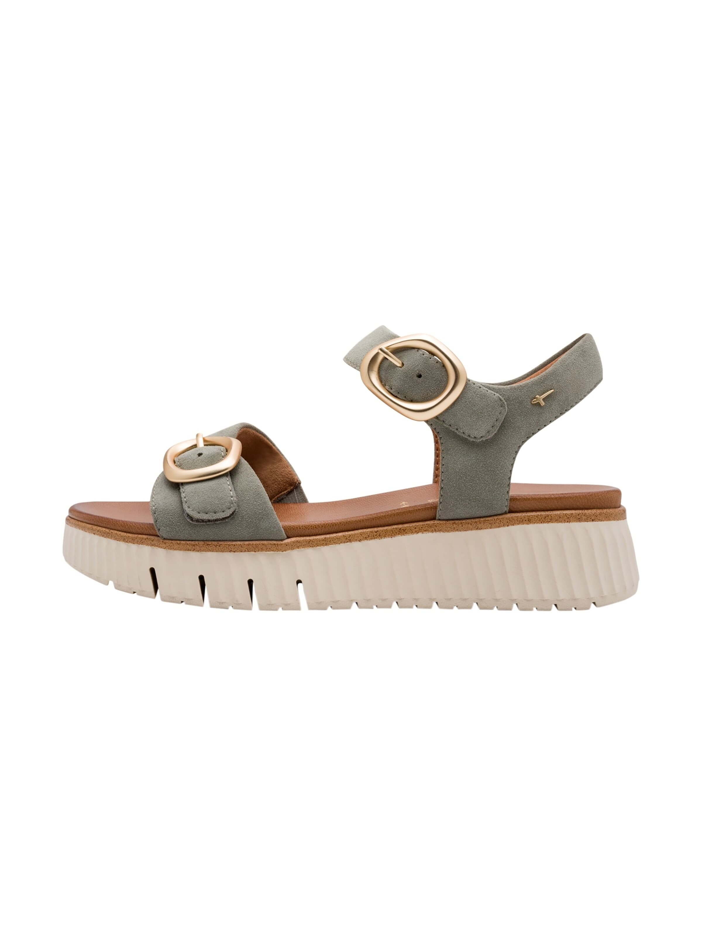 Sandales 'Bequeme Keilabsatz-Sandalen aus Leder' Tamaris en vert : devant