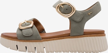 Sandales 'Bequeme Keilabsatz-Sandalen aus Leder' Tamaris en vert : devant