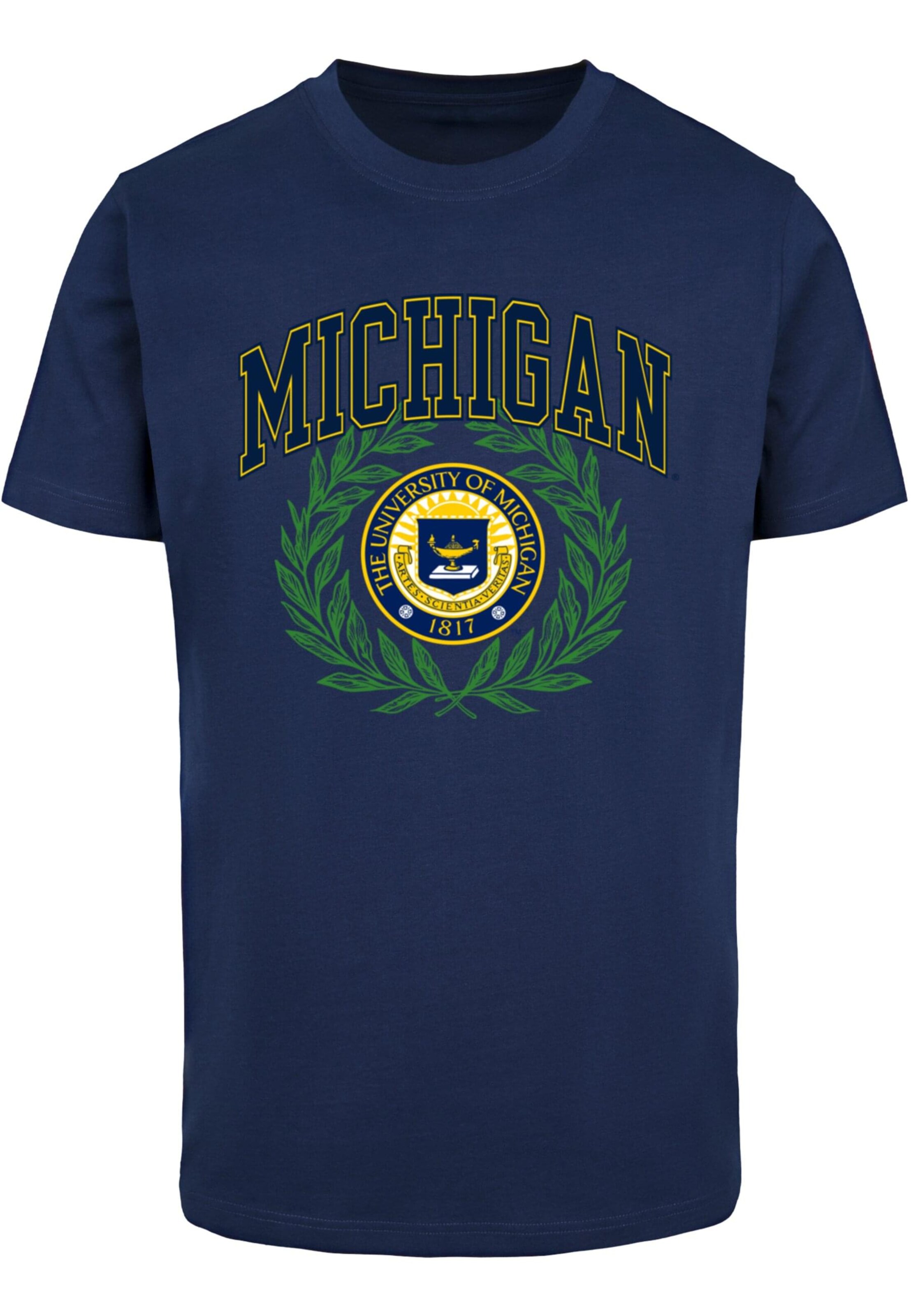 Merchcode Shirt 'Michigan University - Artes Scientia Veritas' in Blauw: voorkant