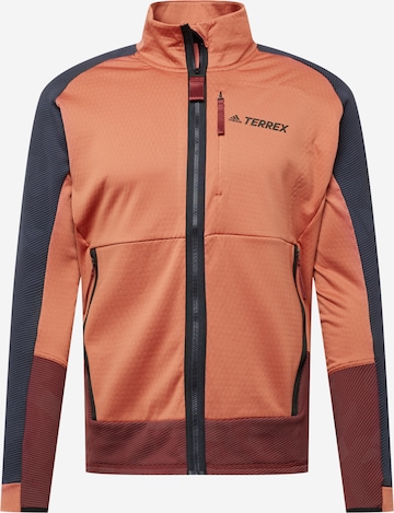 ADIDAS TERREX Athletic Fleece Jacket in Brown: front