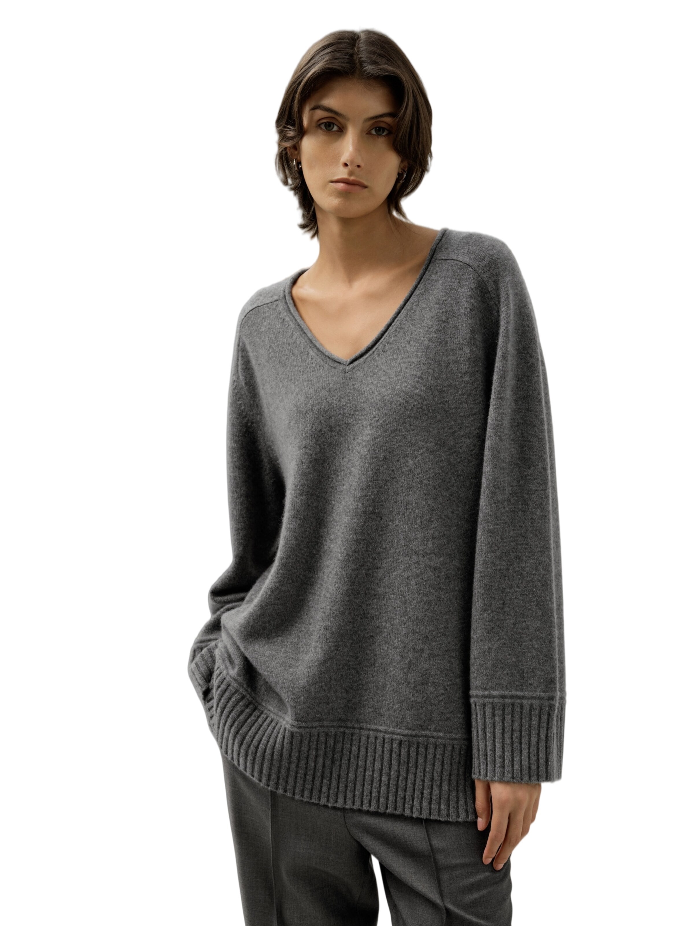 Lilysilk - Jersey 'Bootneck-Pullover aus gebürstetem Kaschmir' en gris