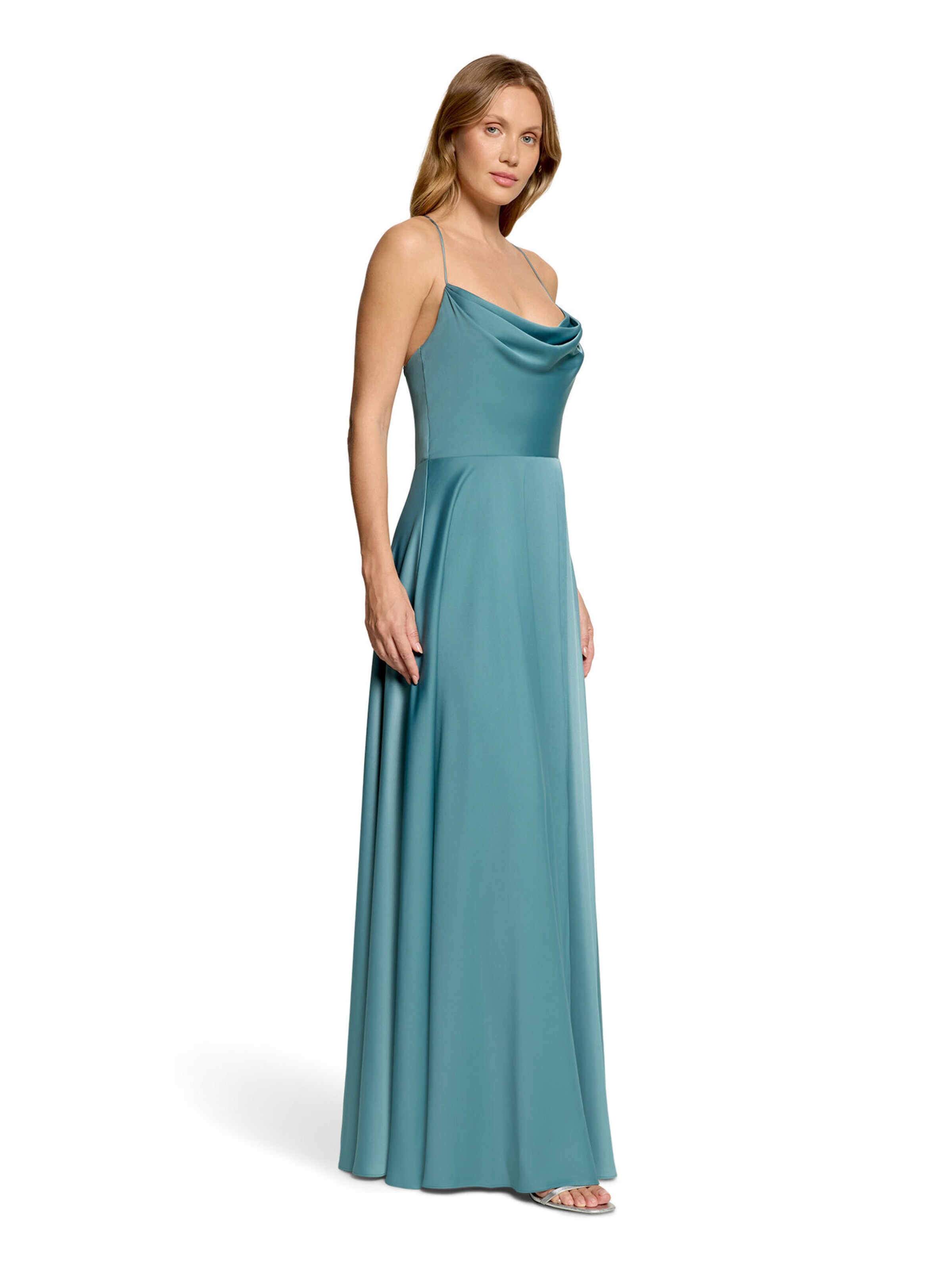 Vera Mont Abendkleid mit Wasserfallausschnitt in Blau