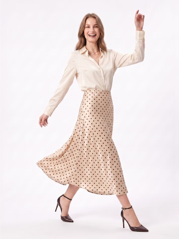 TorWeit Rok 'Women's Polka Dot Elastic Waist Maxi Skirt' in Beige