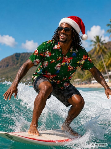 Regular fit Camicia 'Christmas Space Santa' di King Kameha in verde