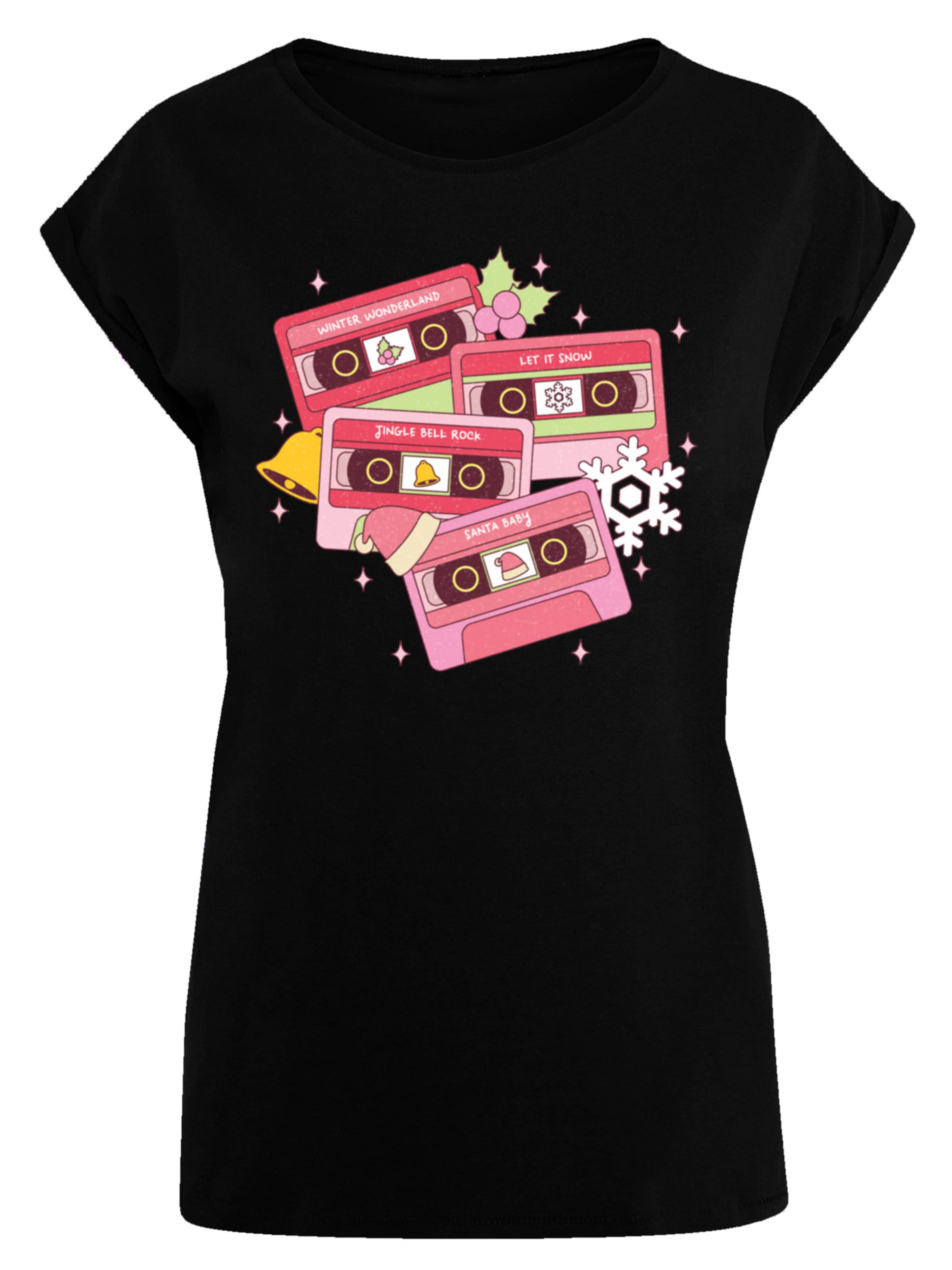 T-shirt 'Christmas Retro Song Tapes Pink' F4NT4STIC en noir : devant
