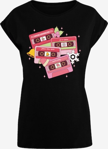 F4NT4STIC Shirt 'Christmas Retro Song Tapes Pink' in Zwart: voorkant