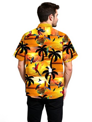 Hawaiihemdshop.de Regularny krój Koszula 'Hawaiihemd "Sunshine Parrots"' w kolorze pomarańczowy