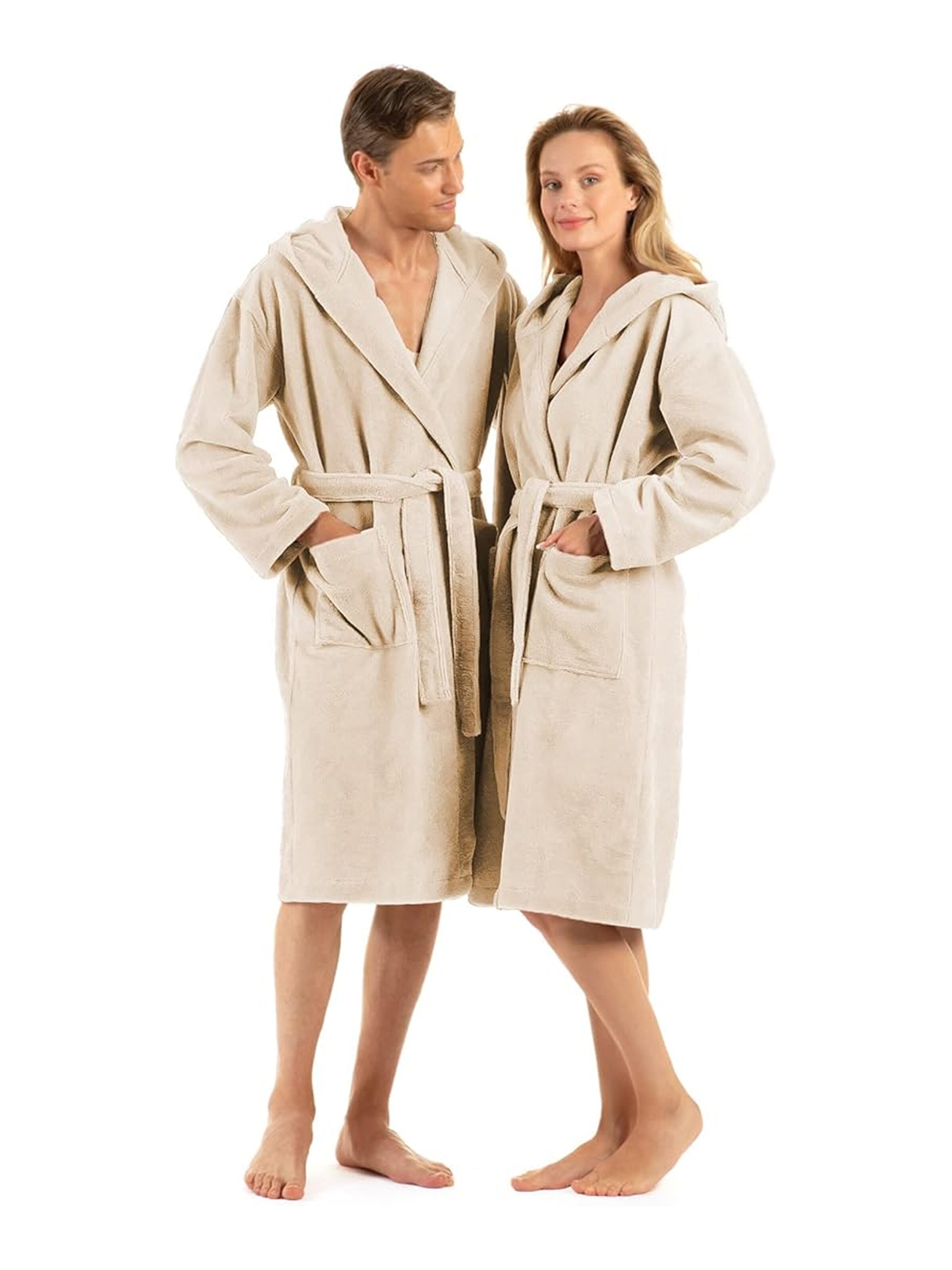 D’S Damat Long Bathrobe in Beige: front