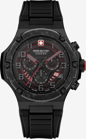 SWISS MILITARY HANOWA Analoog horloge 'MISSION XFOR 01' in Zwart: voorkant