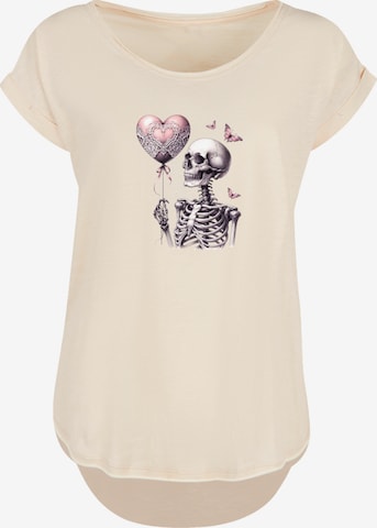 F4NT4STIC T-Shirt 'Skelett hält Herzballon' in Beige: Vorderseite