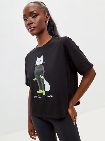 T-shirt 'Sport Cat with Dumbbells' Cat e Lolette en noir : devant