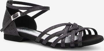 Dancing Queens Strap Sandals 'Joy Tanzschuhe Glitter Mikrofaser - Absatz 1.0 cm flat & Wildleder-Sohle' in Black: front
