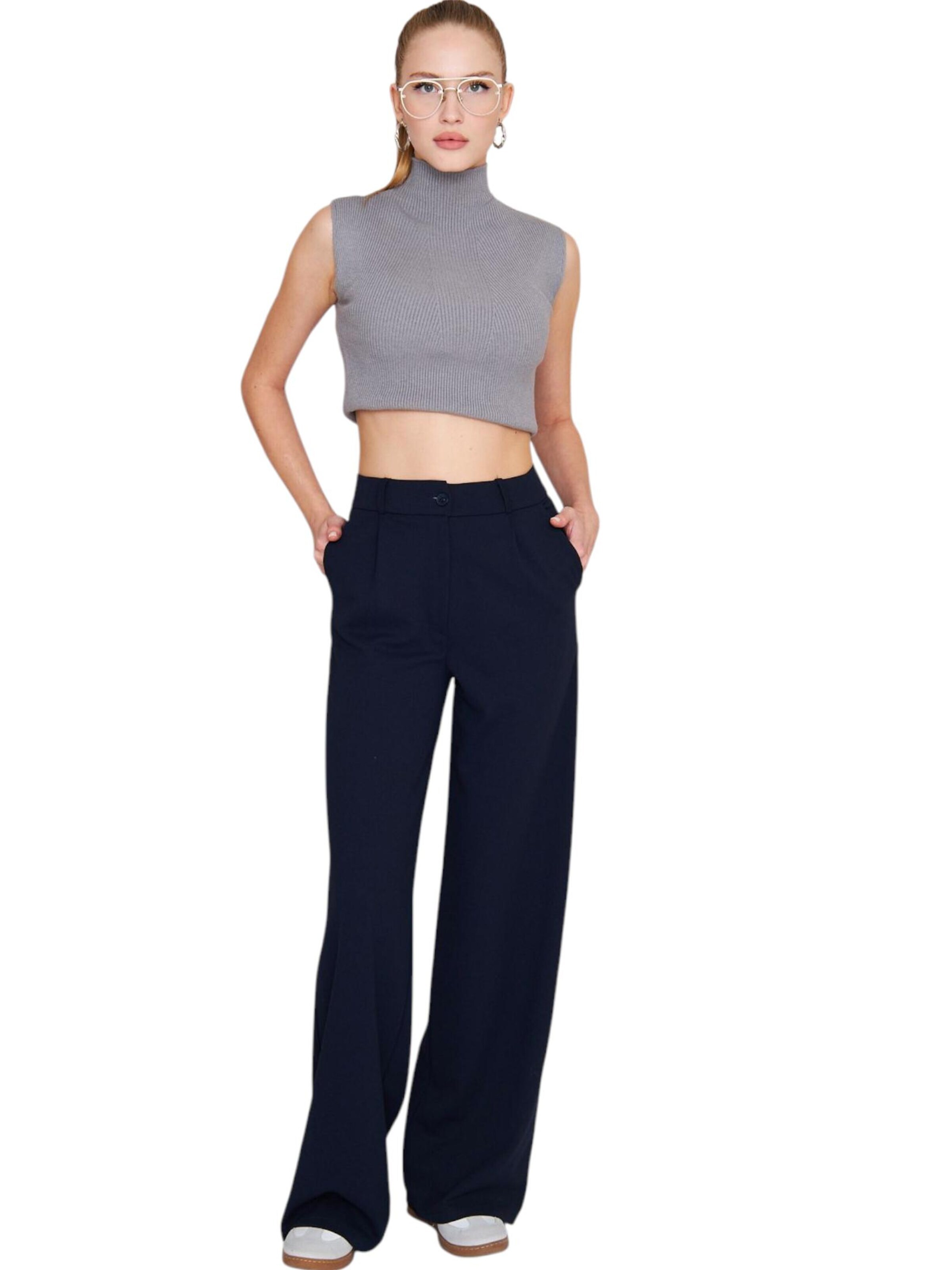 fashionshowcase Wide leg Bandplooibroek 'Seyra' in Blauw