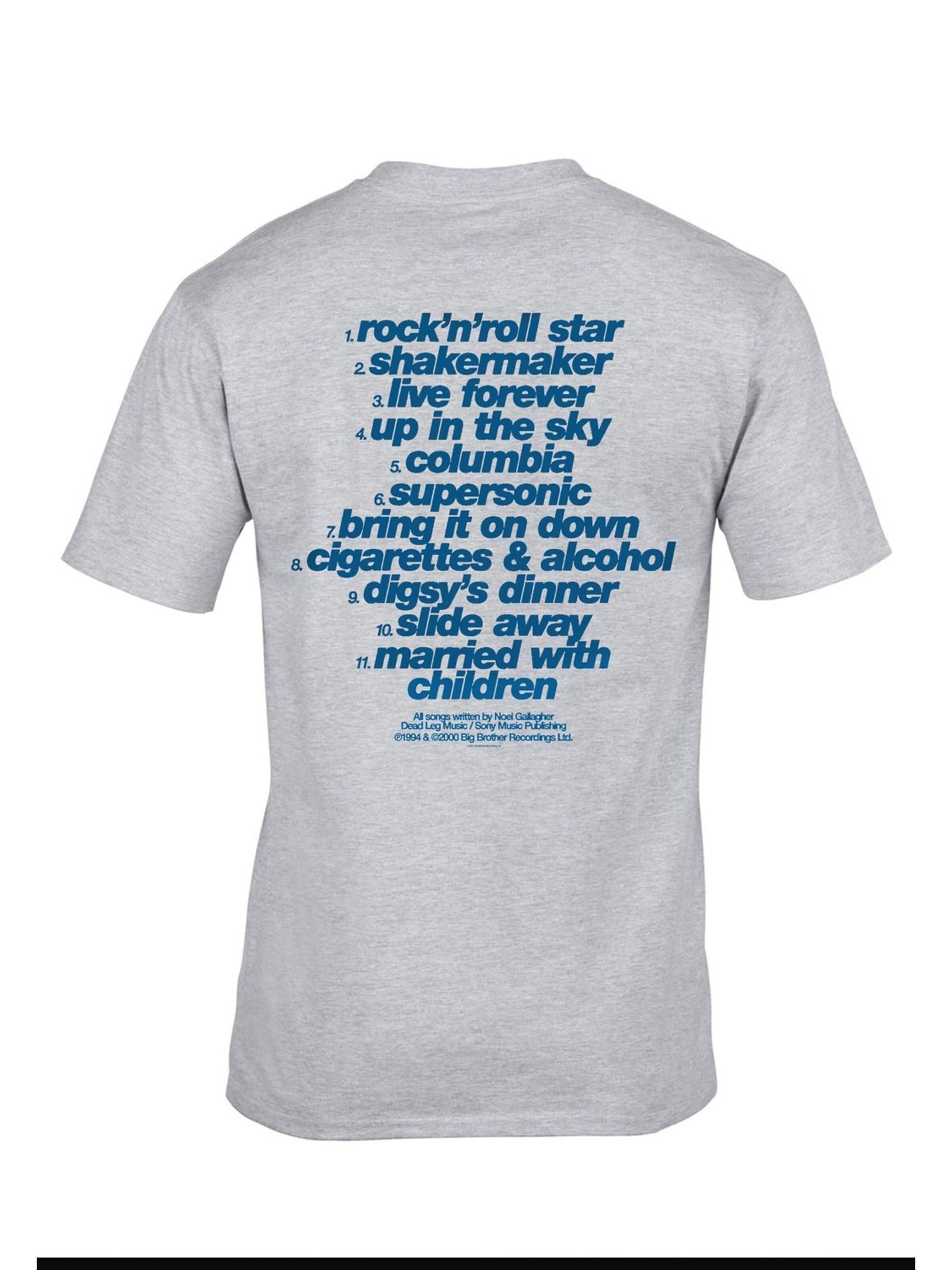Oasis Shirt 'Oasis- Definitely Maybe Tracklistning T-Shirt' in Grijs