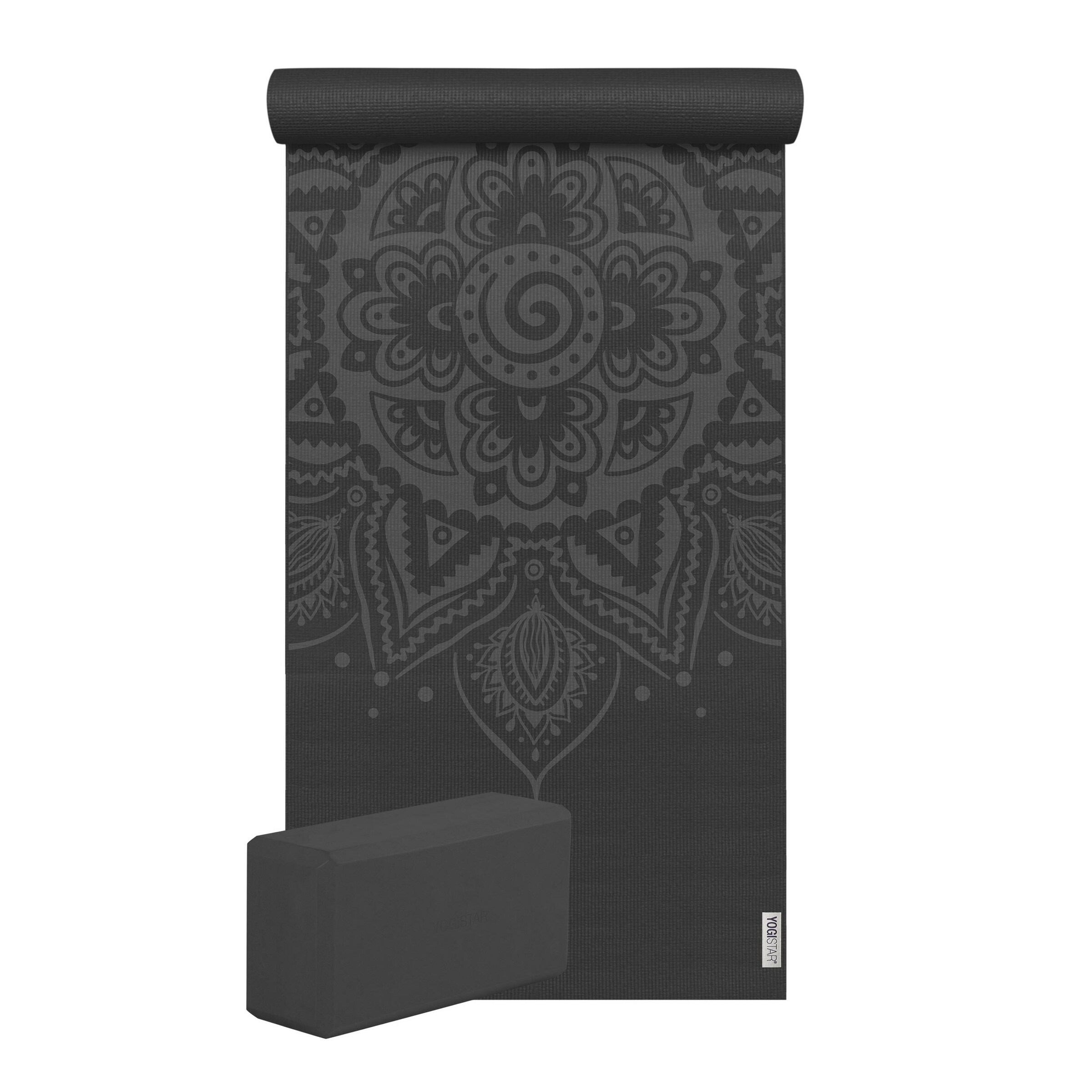 YOGISTAR.COM Matte (Yogamatte + 1 Yogablock) in Schwarz: Vorderseite