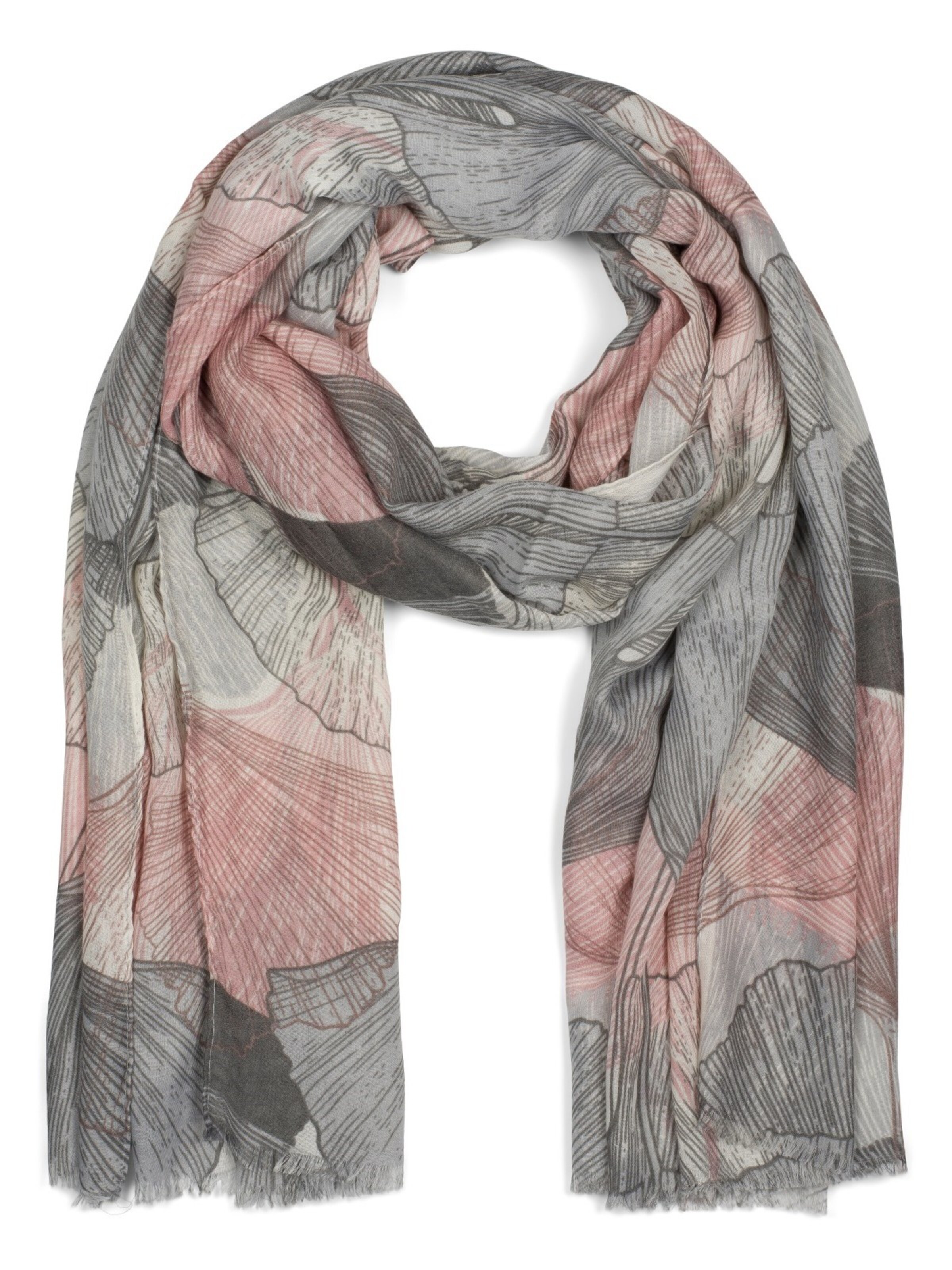 styleBREAKER Schal 'Langer Schal Ginkgo Leaves'‌‌‌‌‌ in Pink: Vorderseite