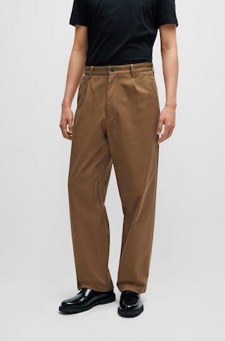 BOSS Loose fit Pleat-Front Pants 'Kaiden' in Brown