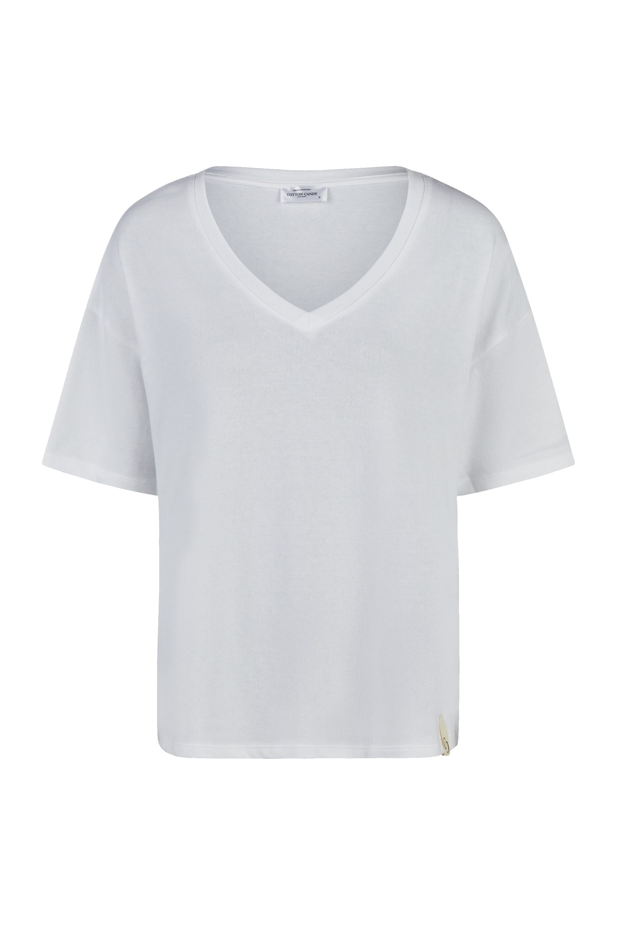 Cotton Candy T-Shirt mit V-Ausschnitt in Weiß: Vorderseite