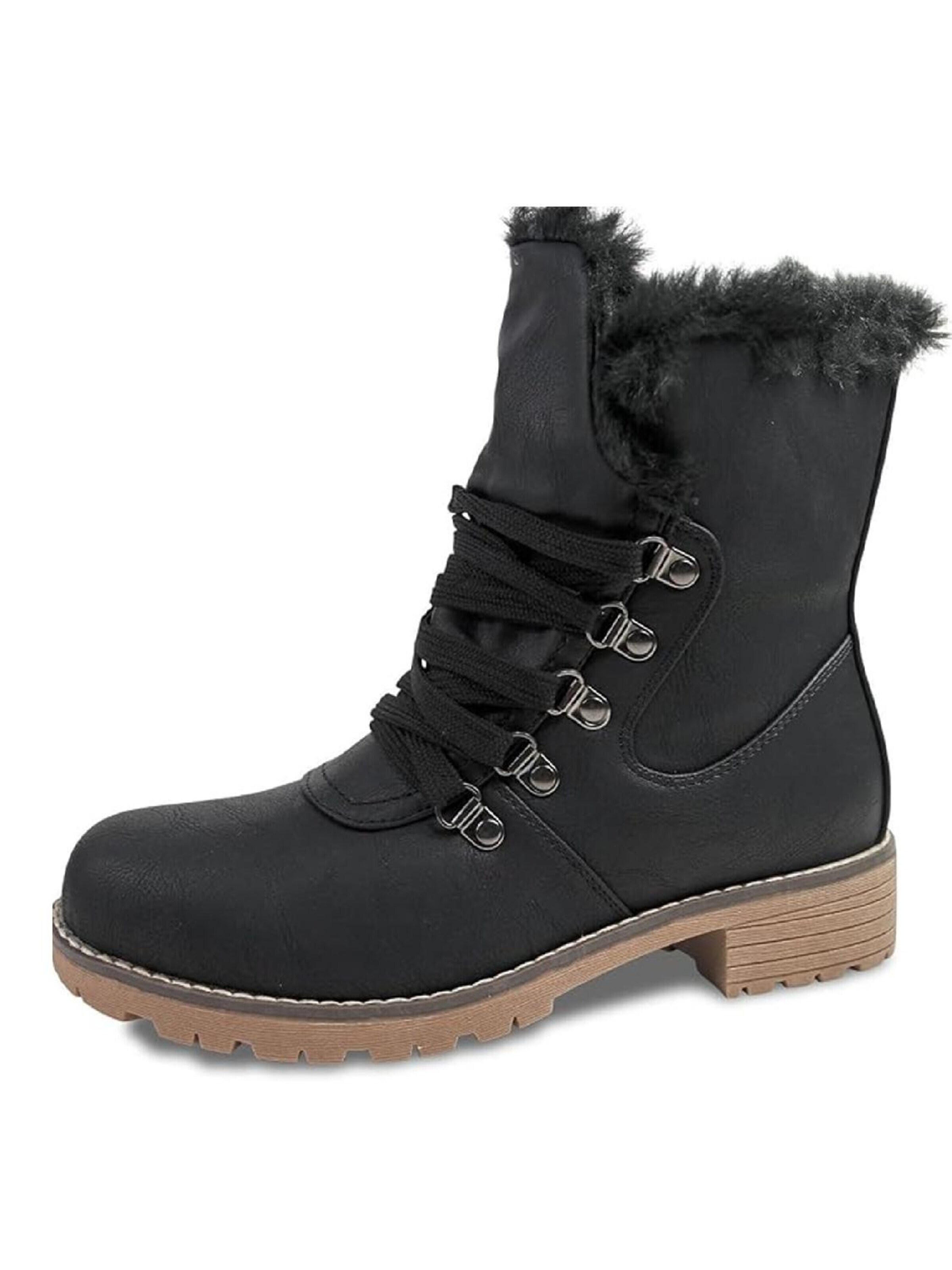 Pogolino Boots 'Damen Stiefeletten warm gefüttert Boots Schnürer Winter ST803'‌‌‌‌‌‌‌‌‌‌ in Schwarz: Vorderseite