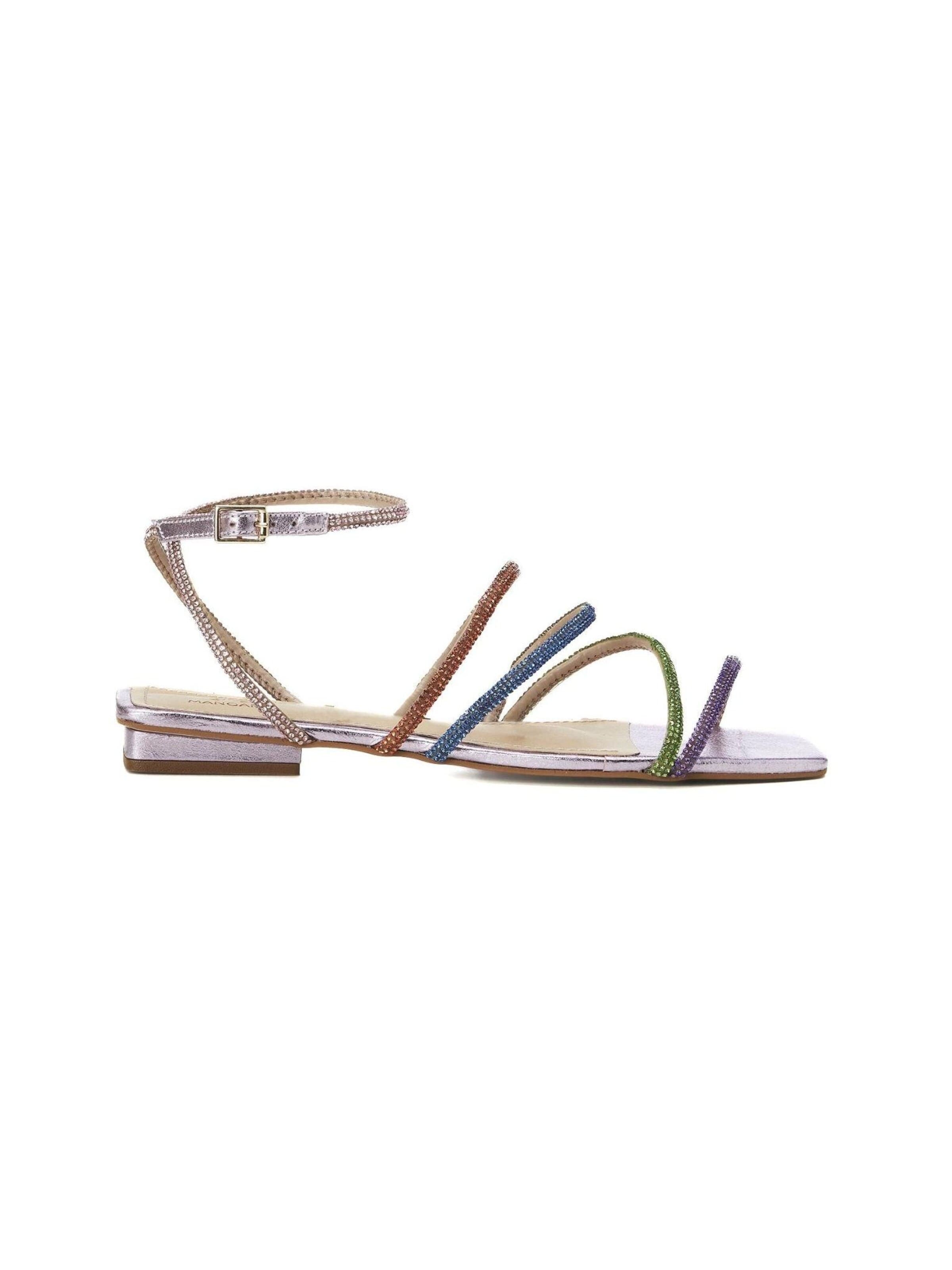 Sandalo con cinturino 'Arca Damen Riemensandalen Leder Strass Lila Flach' di Mangara Atelier in lilla: frontale