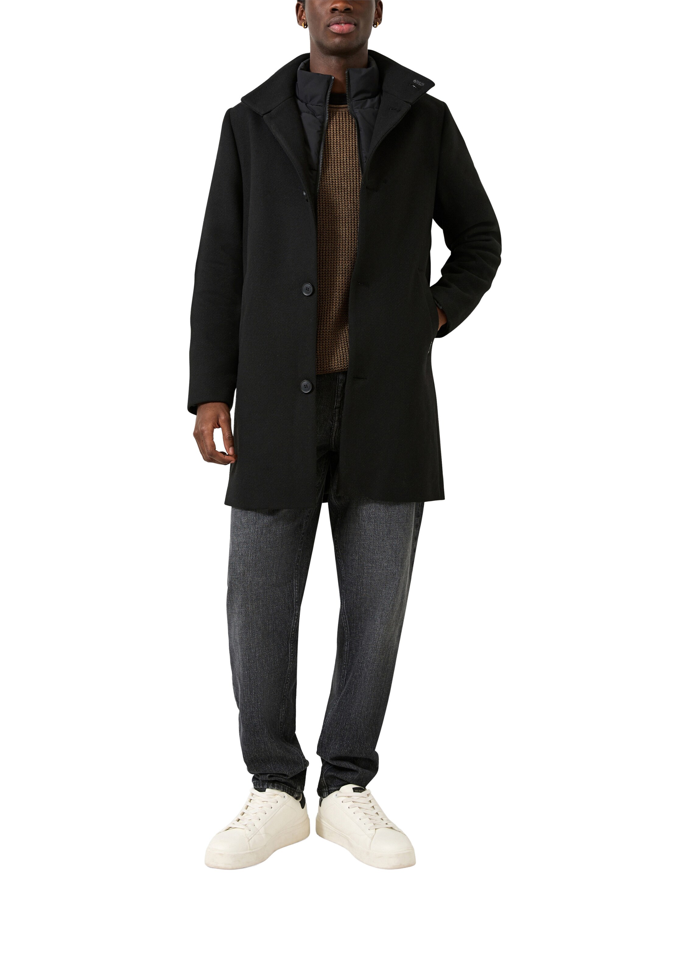 Manteau mi-saison QS en noir : devant