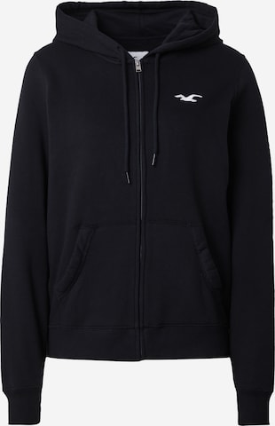 HOLLISTER Zip-Up Hoodie in Black: front