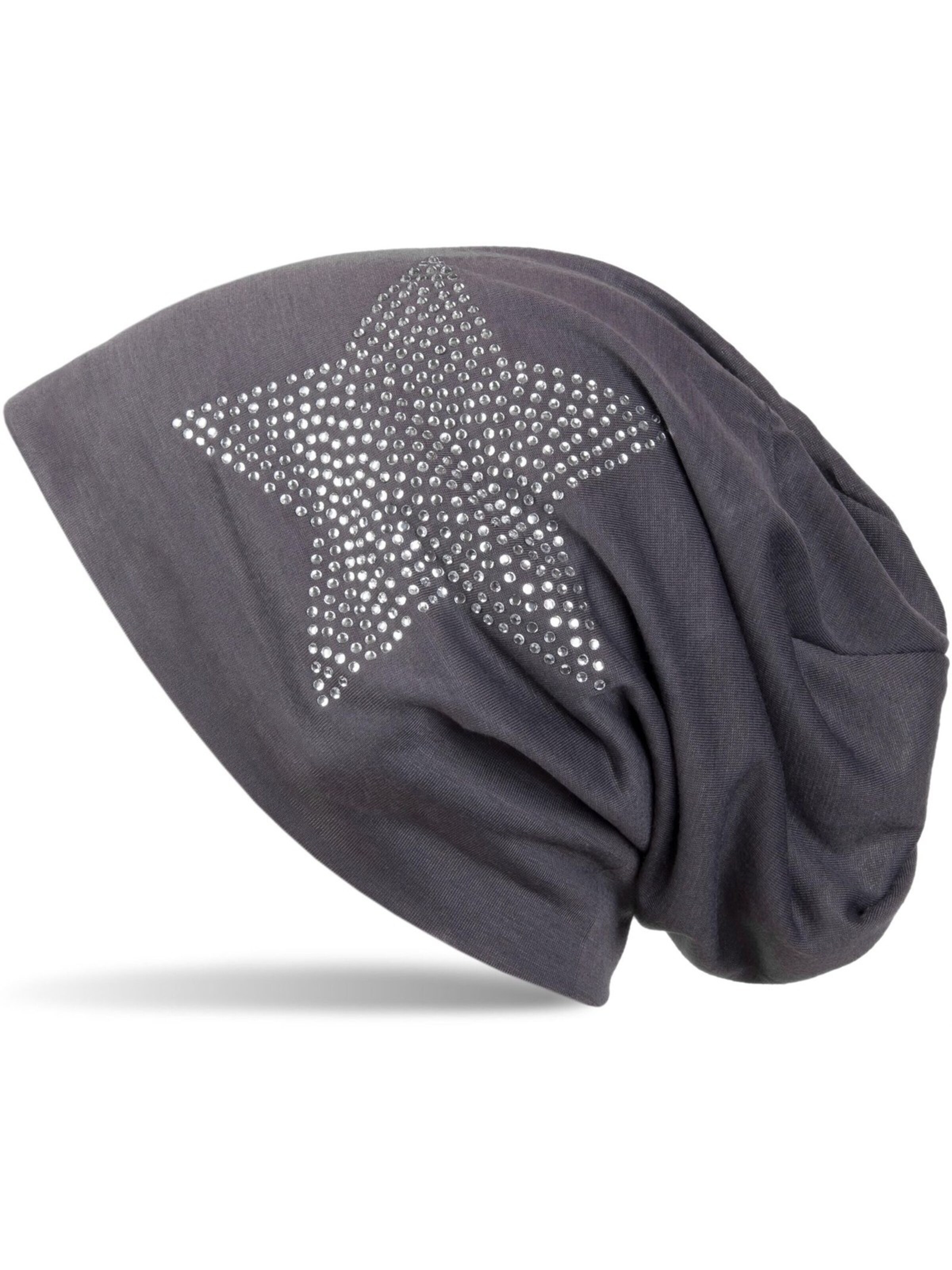 styleBREAKER Mütze 'Leichte Beanie mit Strass Stern'‌‌‌ in Grau: Vorderseite