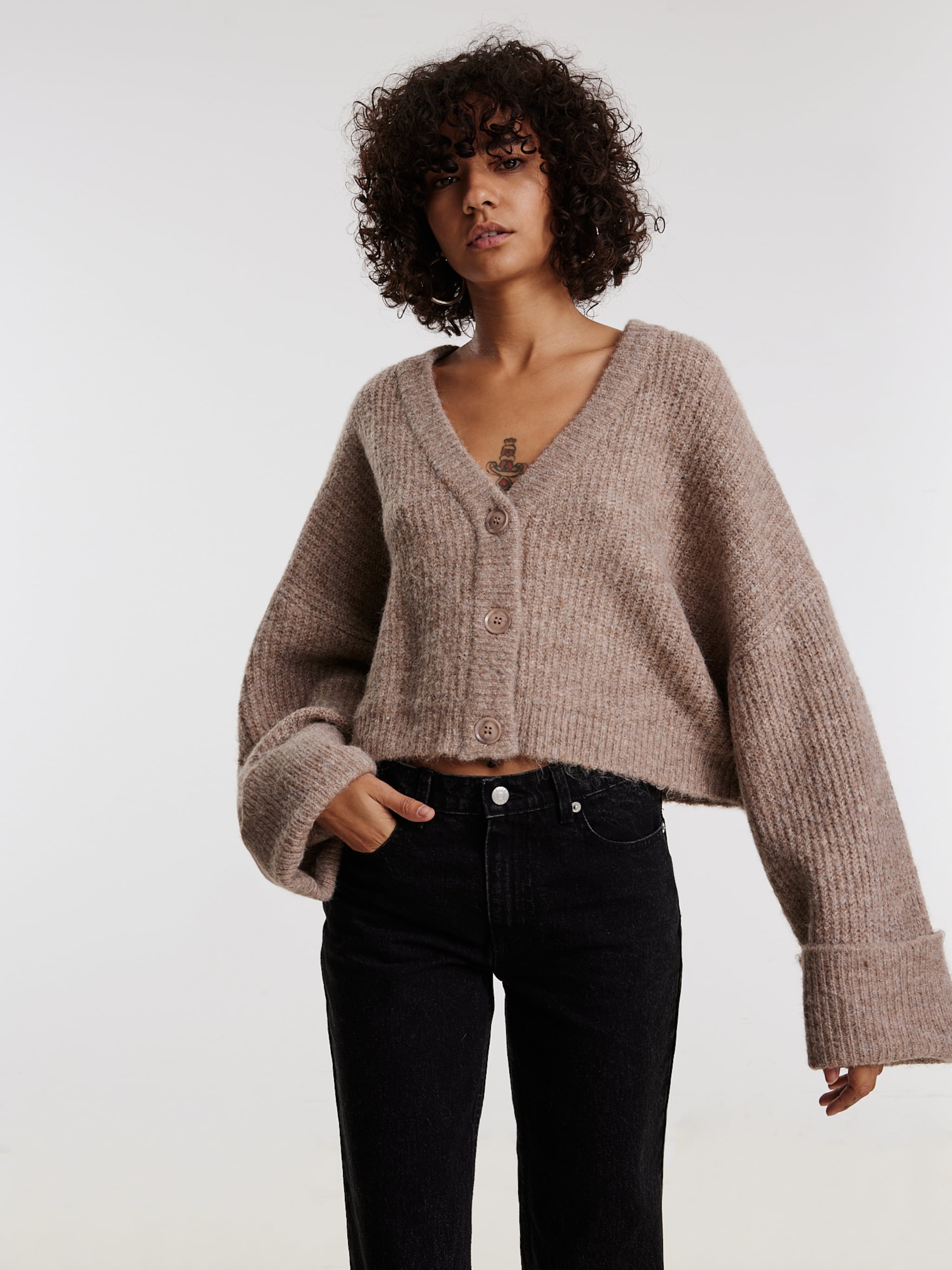 EDITED Producten Gebreid vest 'Violetta' Taupe