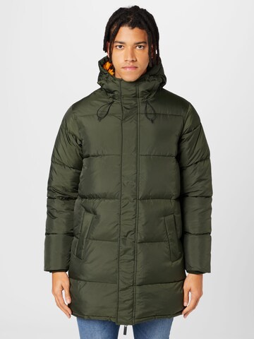 KnowledgeCotton Apparel Winter Jacket in Green: front