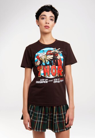 LOGOSHIRT Shirt 'Marvel - Mighty Thor' in Brown: front