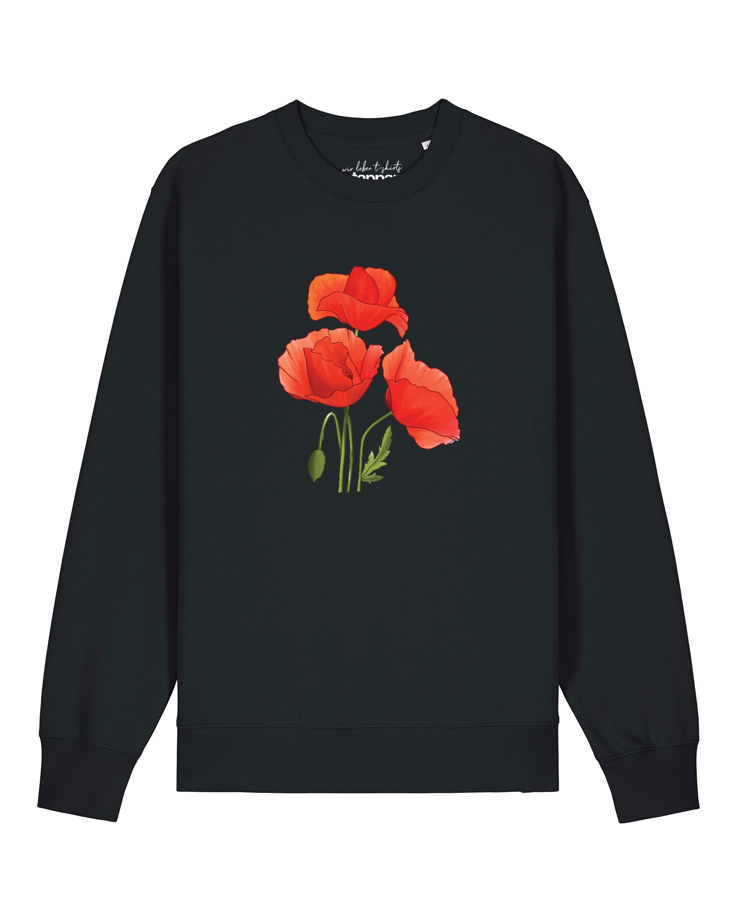 Felpa 'Poppy Flowers' di Watapparel in nero: frontale