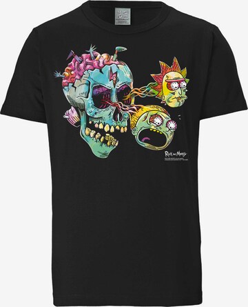 LOGOSHIRT Shirt 'Rick & Morty - Eyeball Skull' in Zwart: voorkant