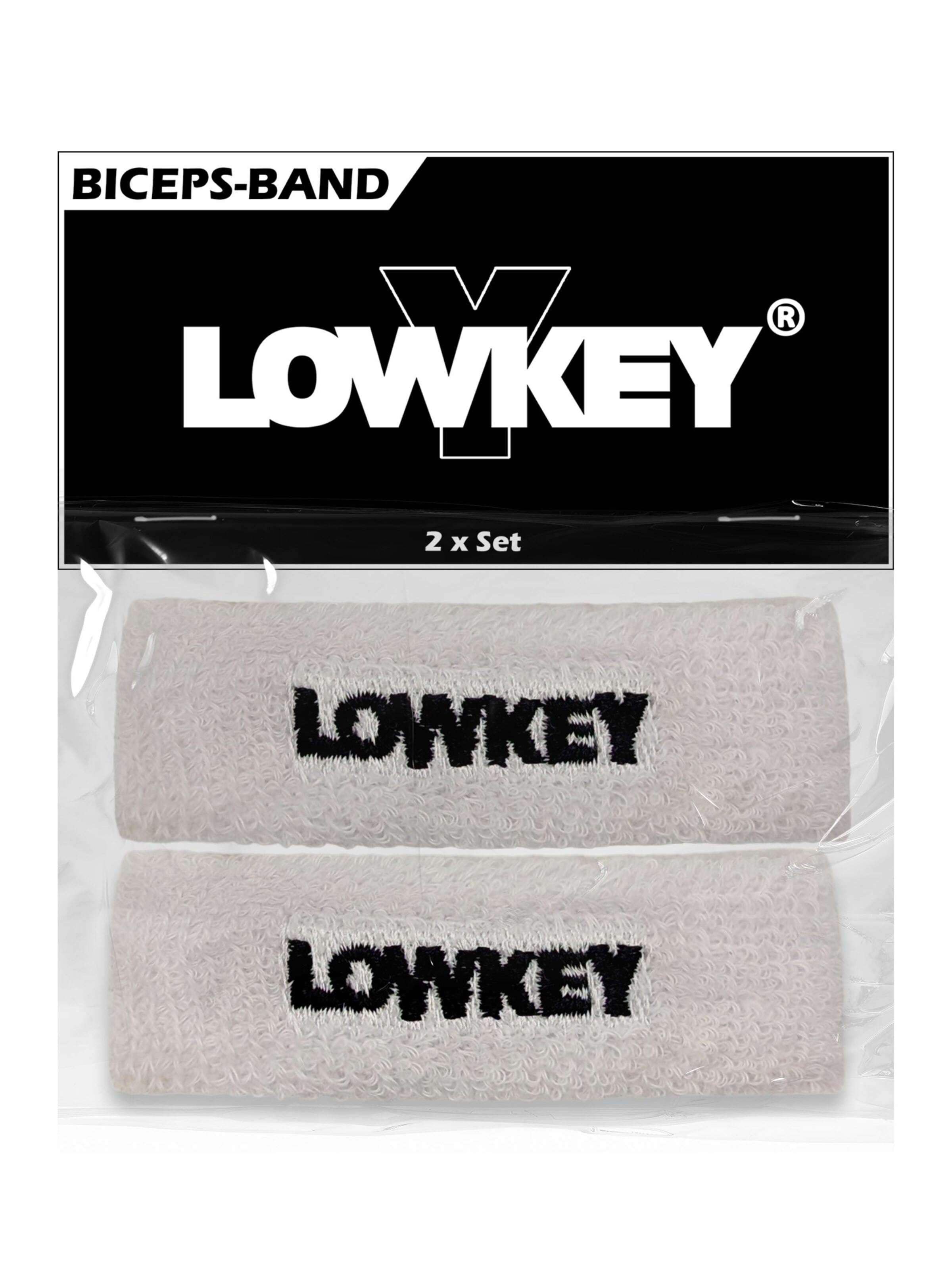 Lowkey Sweatband 'Bizeps Band Oberarm Schweißband Set' in White: front