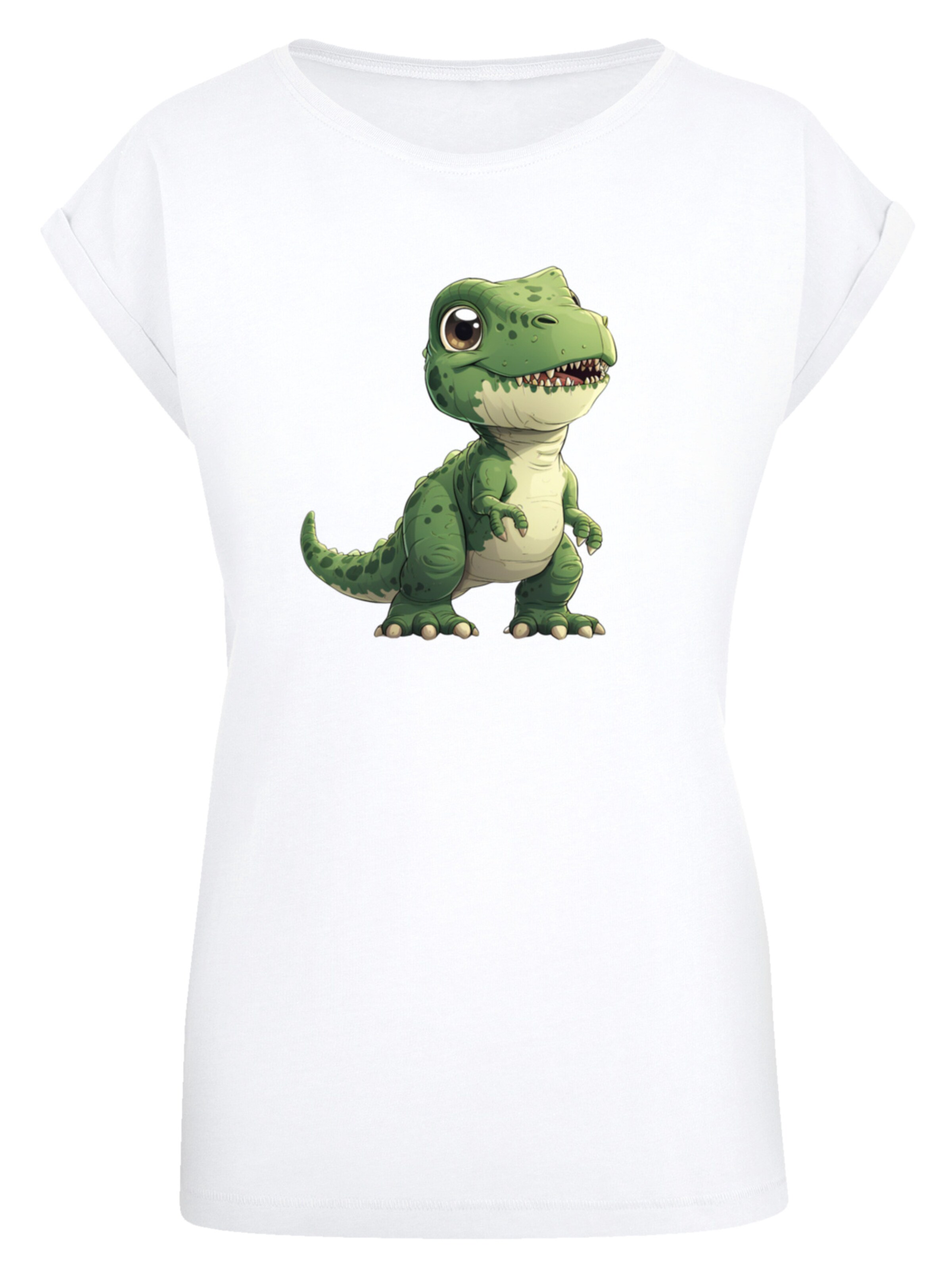 F4NT4STIC Shirt 'Süßer grüner Dino' in Wit: voorkant