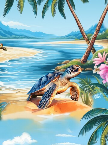 Hawaiihemdshop.de - Regular Fit Camisa 'Hawaiihemd "Turtle Island"' em azul