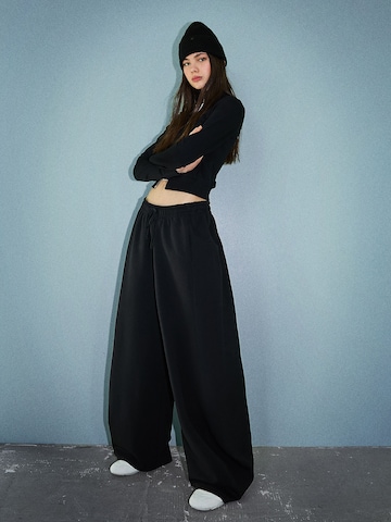 Wide Leg Pantalon Bershka en noir