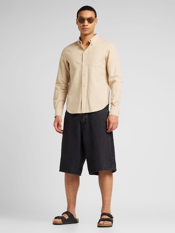 ABOUT YOU Regular fit Traditional Button Up Shirt 'Herrmann' in Beige