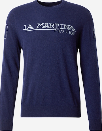 Pulover de la La Martina pe albastru: față
