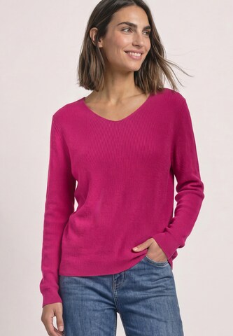 STREET ONE Langarm Pullover mit V-Ausschnitt in Pink: Vorderseite