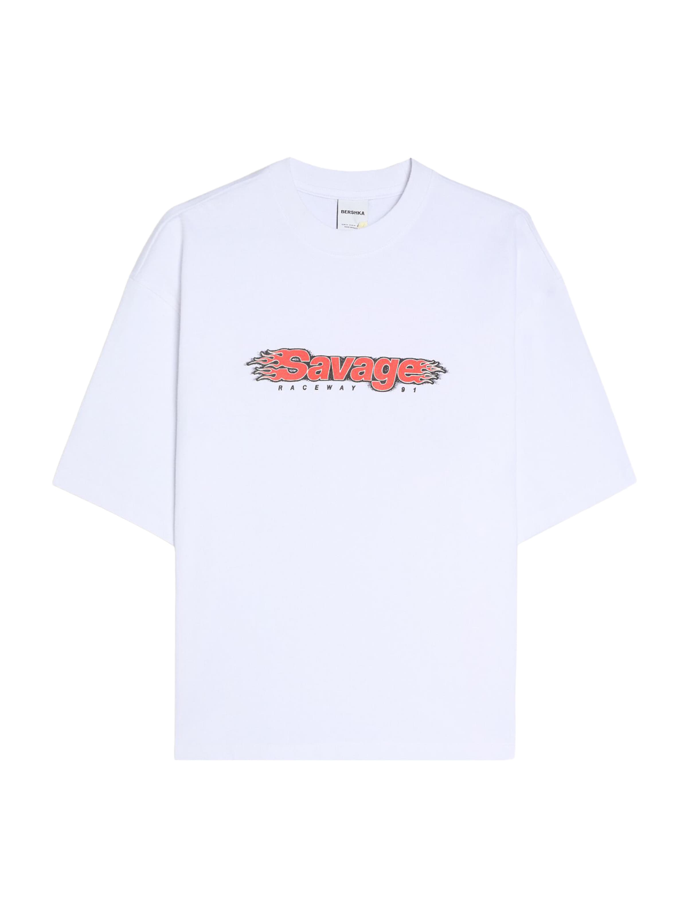 Bershka T-Shirt 'SAVAG' in Weiß: Vorderseite