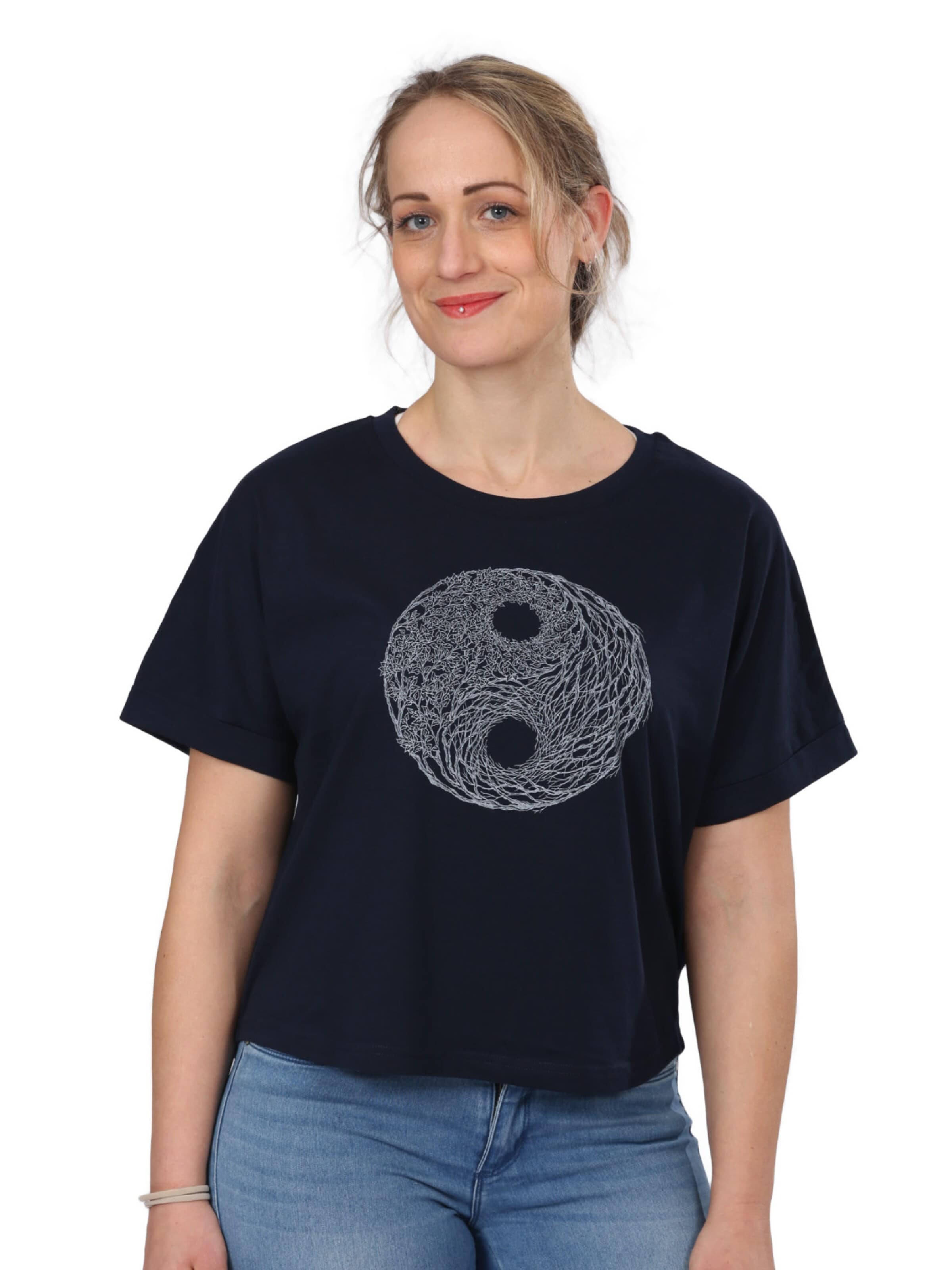 Life-Tree Oversized shirt 'Organic Fairwear Oversized Shirt Women YinYang Navy Blue' in Blue
