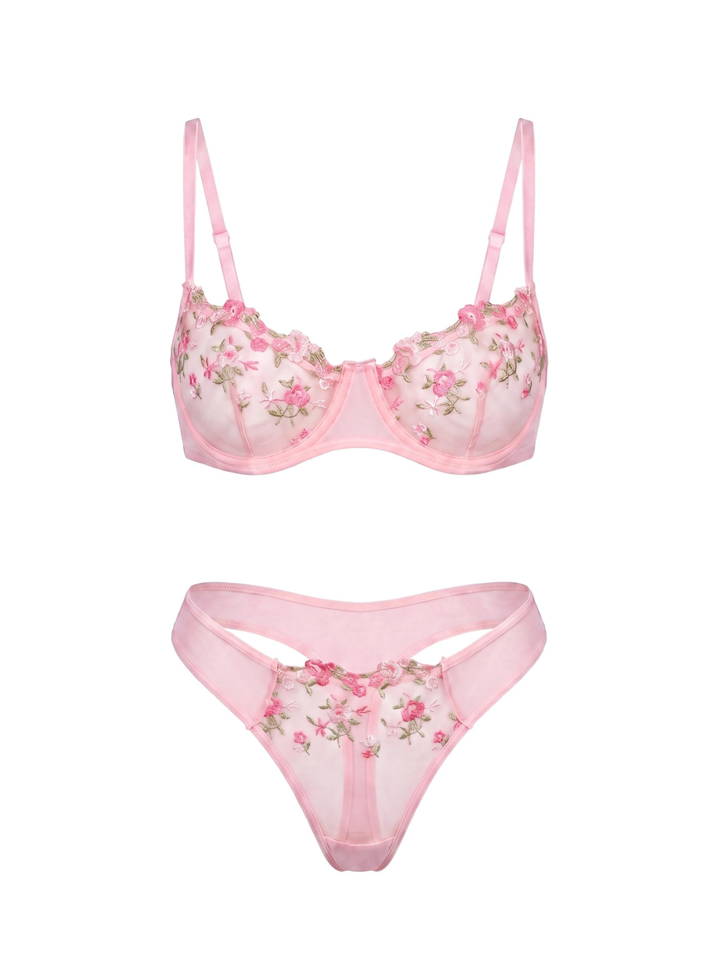 L.BEV Balconette Wäsche-Sets 'Fiorella'‌‌‌‌‌‌ in Pink: Vorderseite