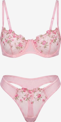 L.BEV Balconette Wäsche-Sets 'Fiorella' in Pink: Vorderseite