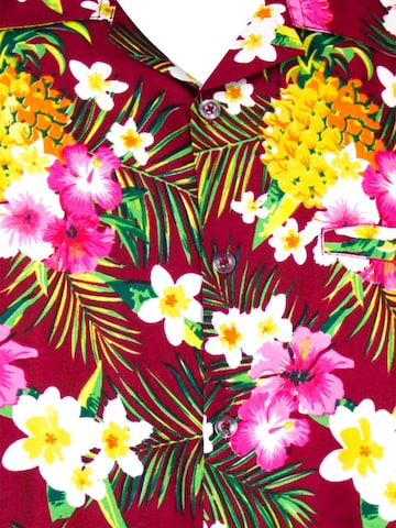 King Kameha Regular Fit Hemd 'Pineapple Flowers'‌‌‌‌‌‌‌ in Rot